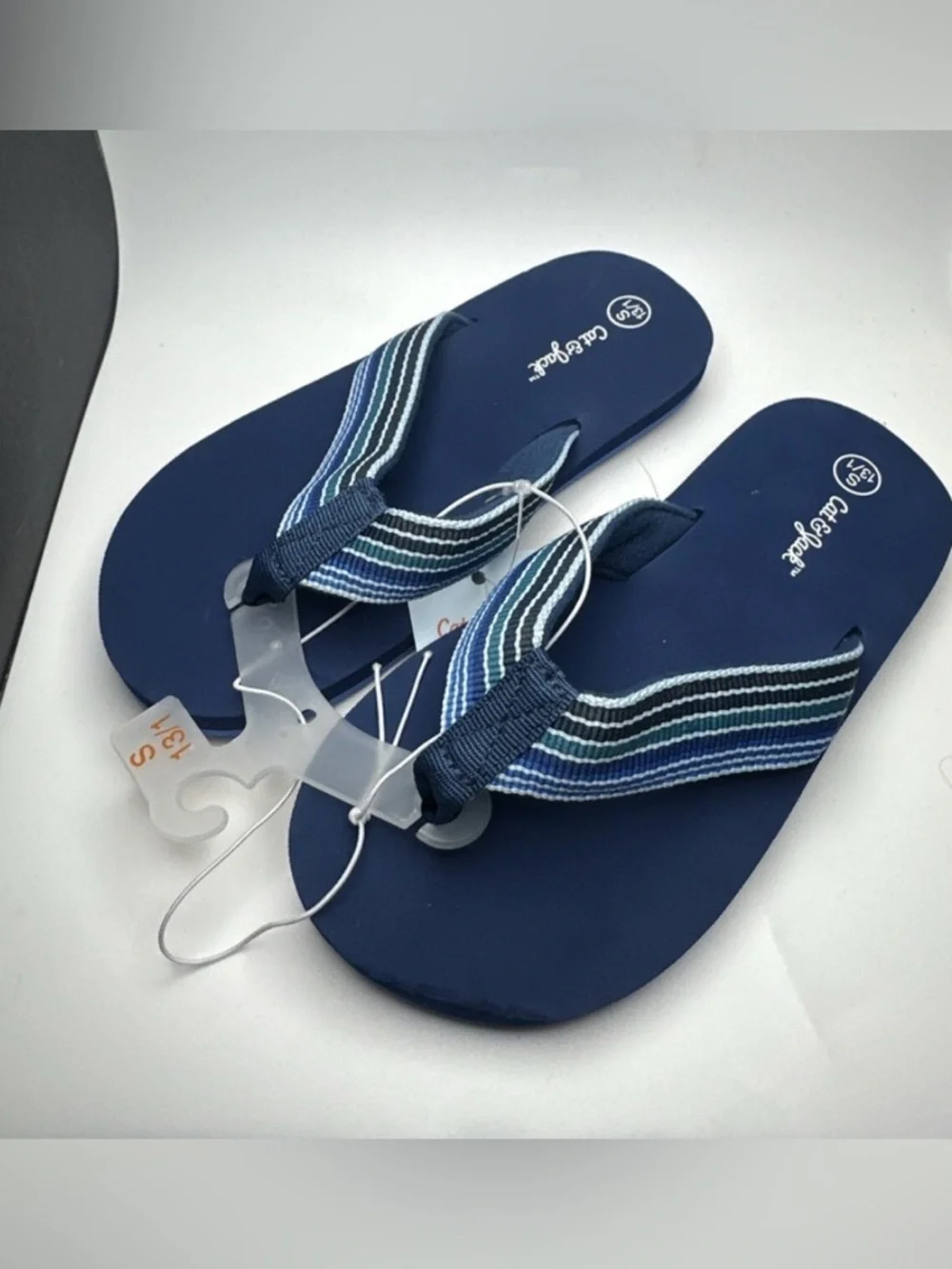 Cat & Jack Navy Blue Flip Flop Sandals with Striped Fabric Straps